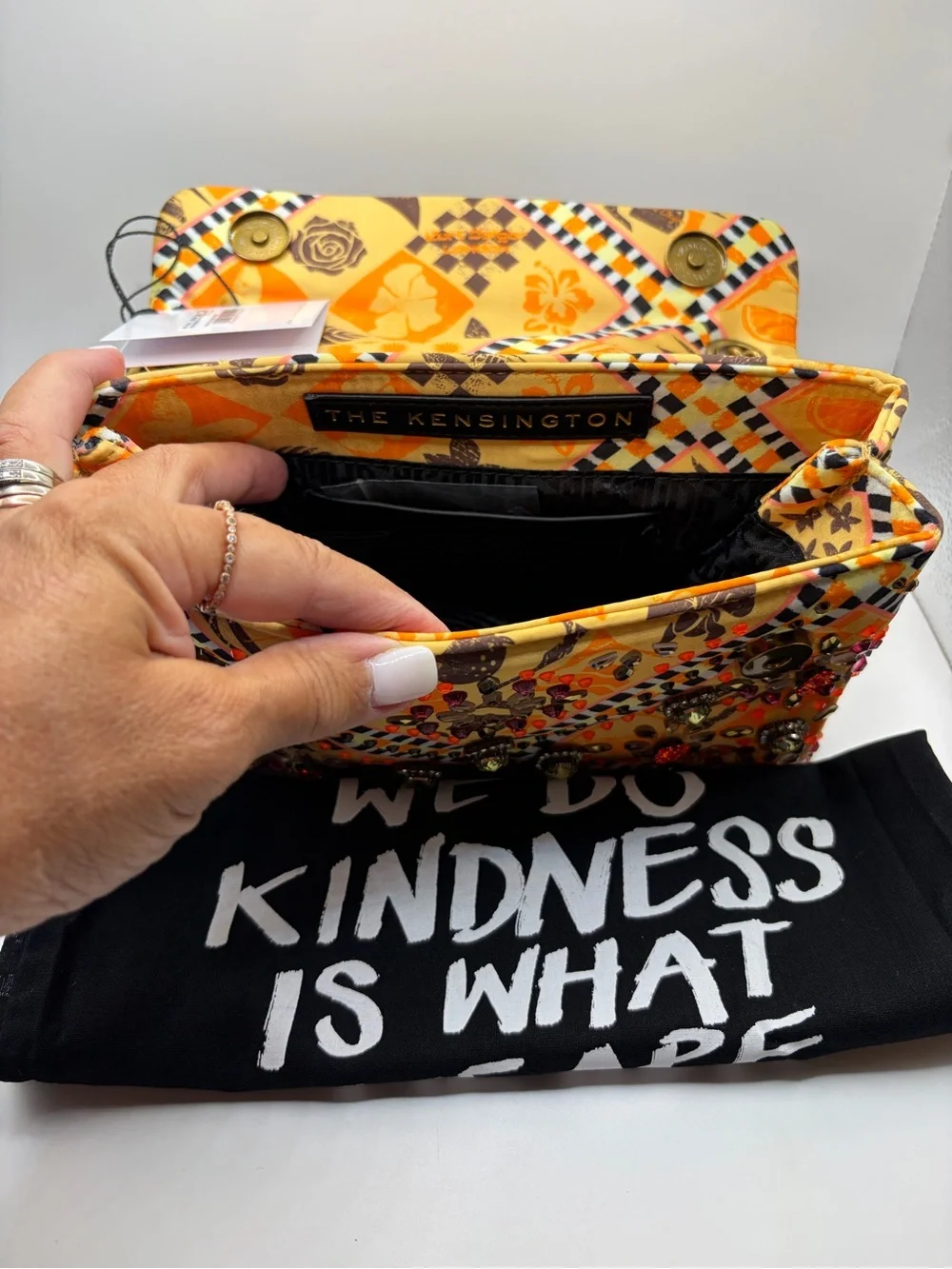 Kurt Geiger Orange Floral-Embellished Crossbody Kensington Bag